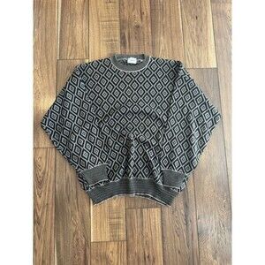 Vintage 90s Linea Uomo Mens XL 3D Knit Grandpa Sweater Diamond Pattern